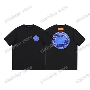 Xinxinbuy Men Designer T-shirt Paris Blue Earth Letters Print Jacquard Korte mouw katoen vrouwen wit zwart grijs xs-2xl