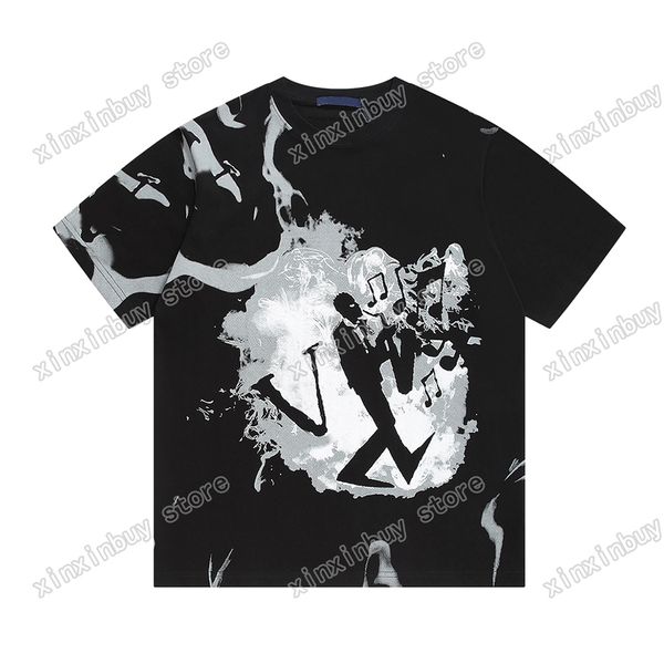 xinxinbuy Hommes designer Tee t-shirt Paris Musique jouant motif manches courtes coton femmes blanc Noir Abricot XS-XL