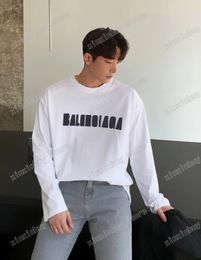 xinxinbuy Hombres Diseñadores camisetas camiseta DESTRUIDA Letra Paris Sporty Crew Neck manga larga blanco negro oversize S-XL