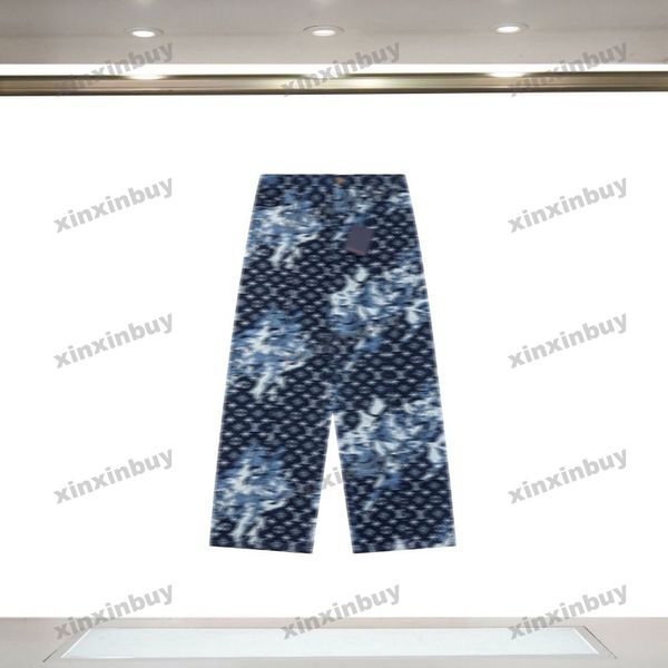 xinxinbuy hommes femmes designer jeans pantalon camouflage lettre jacquard sets denim printemps été pantalon décontracté noir gris bleu xs-2xl