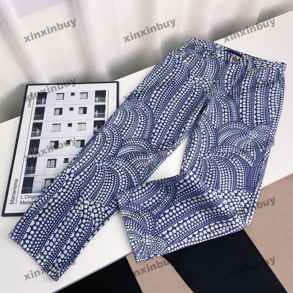 Xinxinbuy Hommes Femmes Designer Jeans Pantalon Polka Dots Citrouille Jacquard Lettre Jacquard Ensembles Denim Printemps Eté Pantalons décontractés Noir Bleu Gris XS-2XL