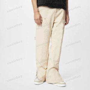 xinxinbuy Hombres mujeres diseñador pantalón Denim relieve letra tela jacquard Jeans Primavera verano algodón Pantalones casuales carta caqui Gris albaricoque negro S-2XL