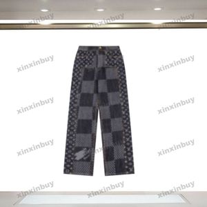 Xinxinbuy hommes femmes designer pantalon Denim lambrissé lettre jacquard échiquier grille ensembles printemps été pantalons décontractés noir XS-XL