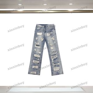 xinxinbuy Hombres mujeres diseñador pantalón destruido Paneles bolsillo tie dye Primavera verano Pantalones casuales carta Negro Caqui S-2XL