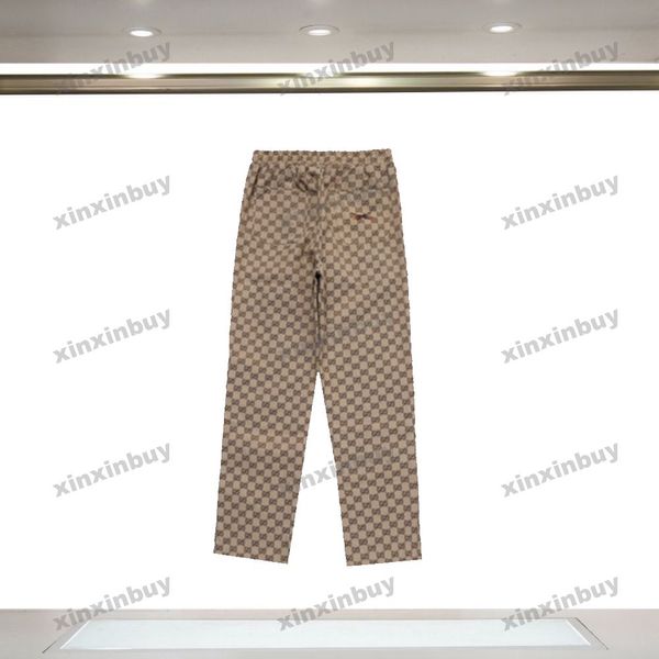xinxinbuy Hommes femmes designer pantalon Double lettre tissu jacquard Jeans denim Pantalon décontracté noir kaki S-2XL