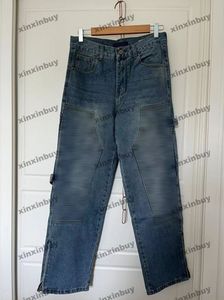 xinxinbuy Mannen vrouwen designer broek emboss letters denim jeans Rits zomen Lente zomer Casual broek blauw S-3XL