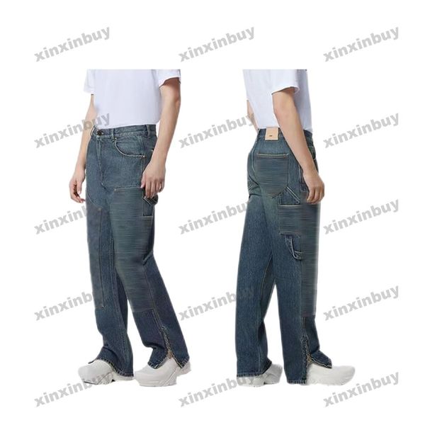 xinxinbuy Hommes Femmes Designer Pantalon Lettres En Relief Denim Jeans Fermeture Éclair Ourlets Printemps Été Pantalon Décontracté Bleu M-3XL