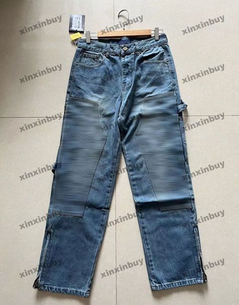 xinxinbuy Hommes Femmes Designer Pantalon Lettres En Relief Denim Jeans Fermeture Éclair Ourlets Printemps Été Pantalon Décontracté Bleu S-2XL