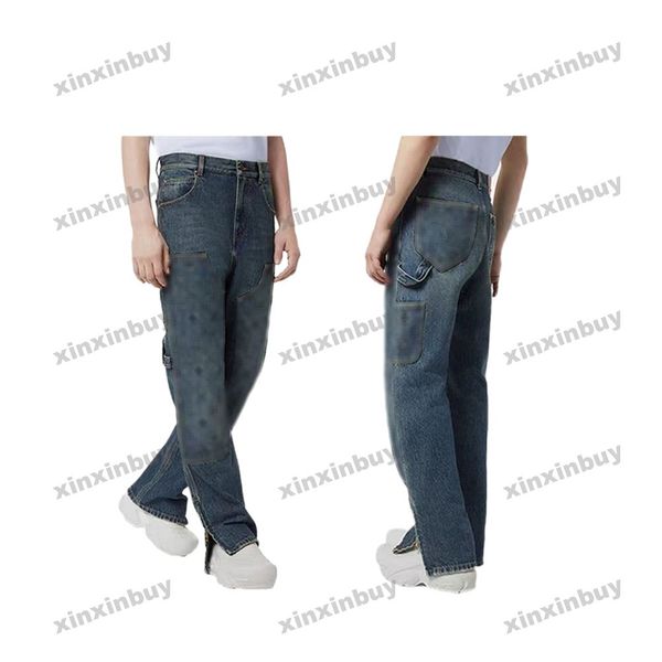 xinxinbuy Hommes Femmes Designer Pantalon Lettres En Relief Denim Jeans Fermeture Éclair Ourlets Printemps Été Pantalon Décontracté Bleu M-2XL