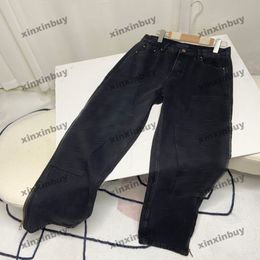 Xinxinbuy Men Women Designer Pant Letter Emboss Panel Denim Sets 1854 Jeans Spring Summer Casual Pants Black S-2xl