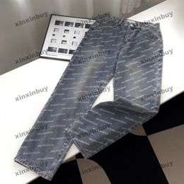 xinxinbuy Hommes femmes designer pantalon Paris Lettre Impression Lavé Printemps été Pantalon décontracté bleu gris noir S-3XL