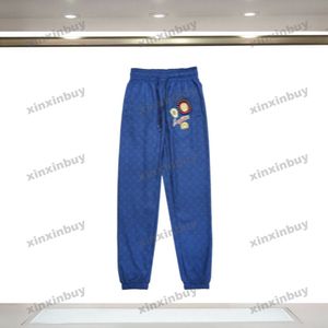 Xinxinbuy Hommes Femmes Designer Pantalon Paris Sun Face Patch Lettre Jacquard Pantalons décontractés Noir Bleu M-3XL