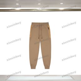 xinxinbuy Hommes femmes designer pantalon à carreaux Poche à empiècements Printemps été Pantalon décontracté lettre Noir Kaki S-2XL