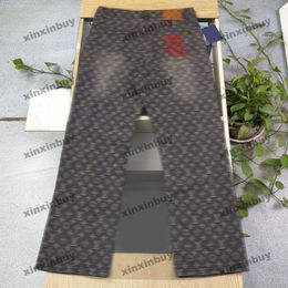 xinxinbuy hommes concepteurs concepteurs pantalon poche de poche broderie lettre arrière jacquard tissu denim sets printemps été pantalon décontracté noir vert rouge xs-2xl