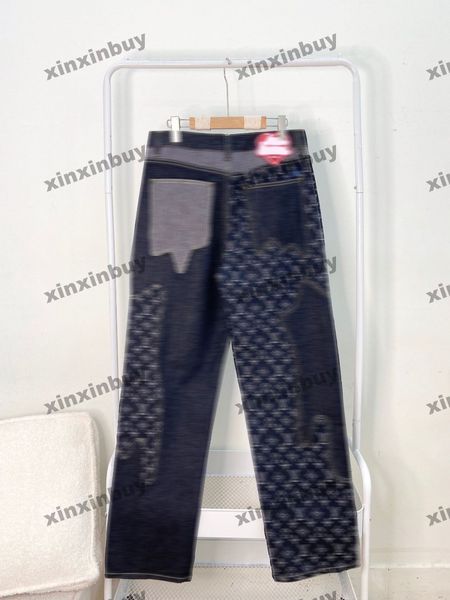 xinxinbuy Hommes femmes designer pantalon tie dye Lettre Jacquard Poches à empiècements Denim 1854 Printemps été Pantalon décontracté noir gris M-3XL