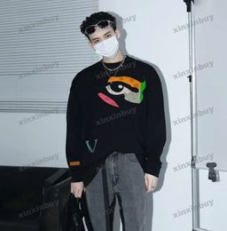 Xinxinbuy Men Women Designer Sweatshirt Gekleurd gezicht Label Graffiti Printing Sweater Grijs blauw Zwart Wit S-XL