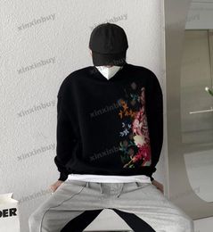 Xinxinbuy Men Women Designer Sweatshirt Kleurrijke bloemengraffiti Printi Printing Sweater Grijs blauw Zwart Wit S-XL