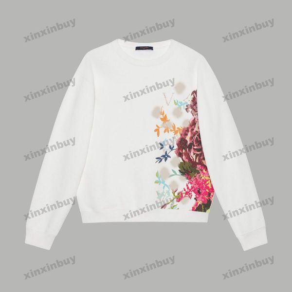 Xinxinbuy Hombres Mujeres Diseñadora Siscina Colorida Floral Graffiti Impresión suéter gris blanco M-2xl