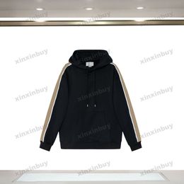 xinxinbuy Mannen vrouwen designer Sweatshirt Hoodie Reflecterende Lint letter borduurwerk trui blauw zwart abrikoos XS-L