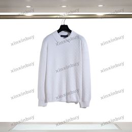 xinxinbuy Mannen vrouwen designer Sweatshirt Hoodie Plaid Letter jacquard trui blauw zwart wit S-2XL