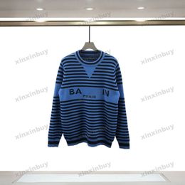 xinxinbuy Hommes femmes designer Sweat à capuche Paris rayure Jacquard Lettre pull Paris bleu noir blanc M-2XL