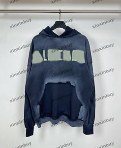 Xinxinbuy hommes femmes designer sweat à capuche dégradé lettre impression pull de poche détruit gris bleu noir blanc XS-2XL