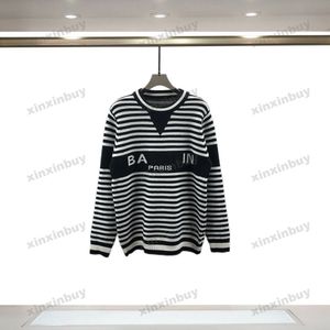 xinxinbuy Mannen vrouwen designer Sweatshirt Hoodie Parijs streep Jacquard Letter trui Parijs blauw zwart wit S-2XL