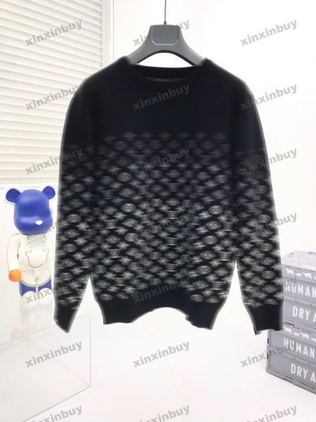 xinxinbuy Hommes femmes designer Sweat à capuche Gradient Lettre Jacquard Impression chandail gris bleu noir blanc XS-XL