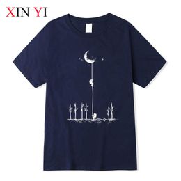 XINYI Hommes T-shirt Top Qualité 100% coton cool Drôle astronaute imprimer décontracté lâche hommes t-shirt o-cou t-shirt hommes t-shirts Y0809