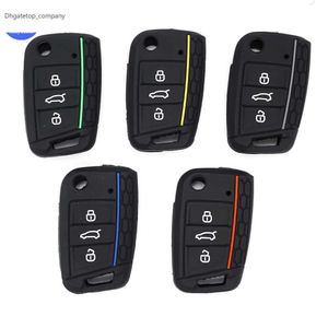 Xinyuexin Car Key New Cover Silicone Case for VW Golf 7 MK7 3 Buttons Flip Folding Remote Key Fob for Seat for Skoda Car Accessories