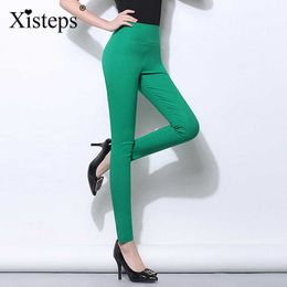 Xisteps taille haute femmes pantalon slim 2021 nouveau automne couleur bonbon haute Stretch grande taille femme crayon pantalon dame Leggings 6xl Q0801