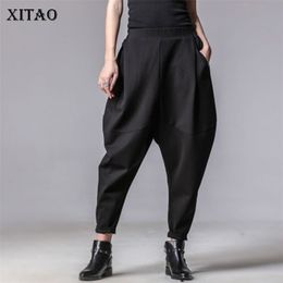 XITAO grande taille femmes automne hiver pantalon personnalité taille élastique noir sarouel marée décontracté épissé pantalon nouveau XWW3091 201109