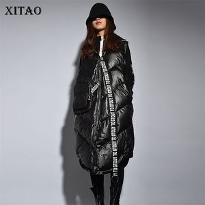 Xitao Streetwear Mode Dames Winter Turn-Down Kraag Volledige Mouw Vest Vrouw Patchwork [PCKER Letter ZLL2158 211120