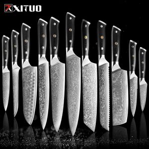 XITUO 1-9 Stuks Damascus messen Set G10 Handvat VG10 kern 67 lagen Damascus staal Chef Santokumes hakmes Paring Broodmes 240118