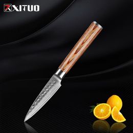 XITUO 3 5 Paring LNIFE Keuken LNIFE Professionele 67 Layer EAMASCUS Paring Fruit LNIFE Bestek Tool Pakwood Handvat Dropshipp297R