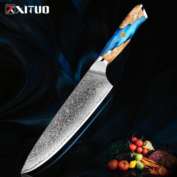 Cuchillo de Chef XITUO, cuchillo de cocina Damasco de 8 pulgadas, mango completo Tang Pro Sharp VG10, cuchillo de acero japonés para carne y Sushi, cuchillo rebanador de Chef