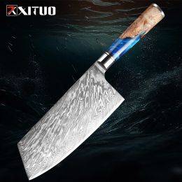 Cuchillo de cuchillo xituo damasco acero de 7 pulgadas cuchillo chino chino cuchillo de carnicero cuchillo afilado cuchillo carne cuchillo vegetal