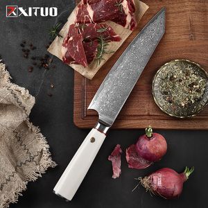 XITUO couteau Kiritsuke japonais en acier damas, coupe tranchante pour viande, légumes, poisson et fruits, couteau spécial de Chef ABS manche blanc