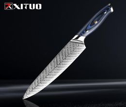 XITUO Cuchillo de chef Damasco de alta calidad de 8 pulgadas AUS10 Cuchillo de cocina de acero inoxidable Cuchillo japonés Santoku para cortar carne 2301725