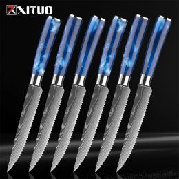 Xituo Steak Knife Set 1-6 Piece Damas Pattern Modèle Couteau dentelé en acier inoxydable Table de restaurants Table de restauration