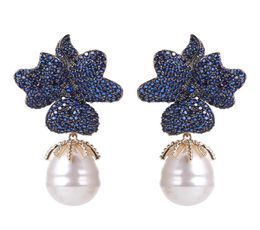 Xiumeiyizu Luxury Big Fresh Pearl Drop Orees Boucles d'oreilles pavées Zirconia MAIN MAIN MAINEM