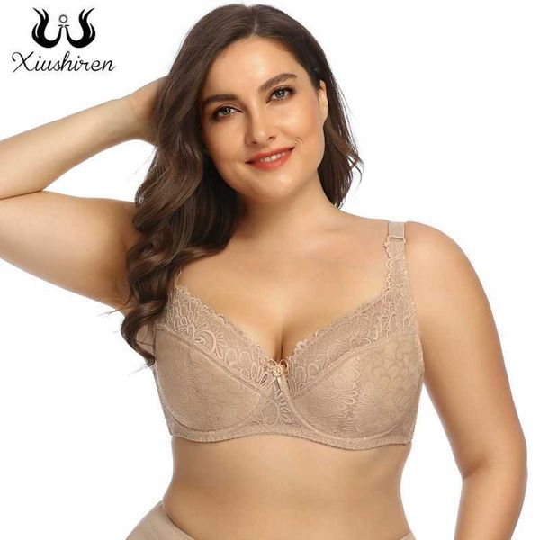 Xiushiren Floral Lace Sexy Push Up Bh voor Plus Size Vrouwen 75 80 85 90 95 100 Vrouwen Grote Cup Bras DD E DDD F Beha 210623