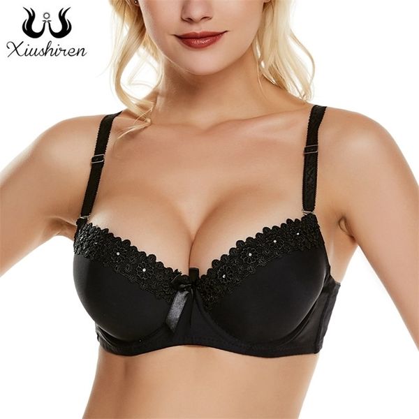 Xiushiren Molde grueso Copa en forma de sujetador acolchado Doble Push Up Ropa interior Soporte completo Sexy Teens Girls Bra Top Plus 36-42 A B C Copa 211217