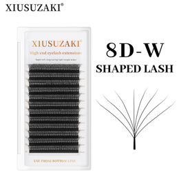 XIUSUZAKI 8D W Floración en forma de floración automática Abanicos prefabricados Extensiones de pestañas Luz suave natural Pestañas altas individuales 240119