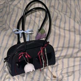 Xiuya mode coréenne femmes sac à bandoulière pur cuir Pu noir Bowling sac à main décontracté luxe Vintage Boston sac fourre-tout 240314
