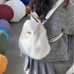 Xiuya Süße süße Umhängetasche aus weichem Plüsch, weiß, Rucksack mit Kordelzug im Harajuku-Stil, große Kapazität, elegante literarische Handtasche 240106