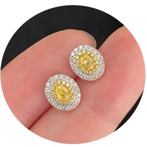 Xiy Au750 fijne sieraden witgoud 0,7 ct gele natuurlijke echte diamant ovale oorknopjes voor dames