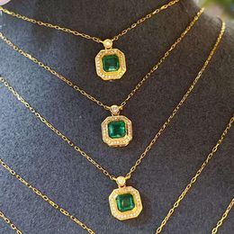 Xiy Fashion Diamond Bijoux Gold Chain Pendant Pendrant Emerald Charm Précious Real Gem Stone Collier