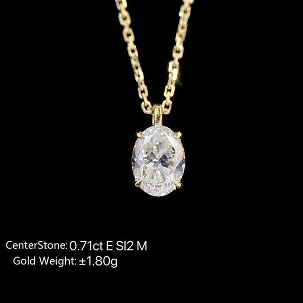 Xiy GIA certifié 0.71Ct taille ovale véritable diamant solitaire pendentif collier en or jaune