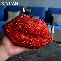 XIYUAN luxe sac à lèvres rouge à la main diamant sac de soirée pour les femmes de mariage mariée embrayage Pueses strass dîner fête sac de bal 240125